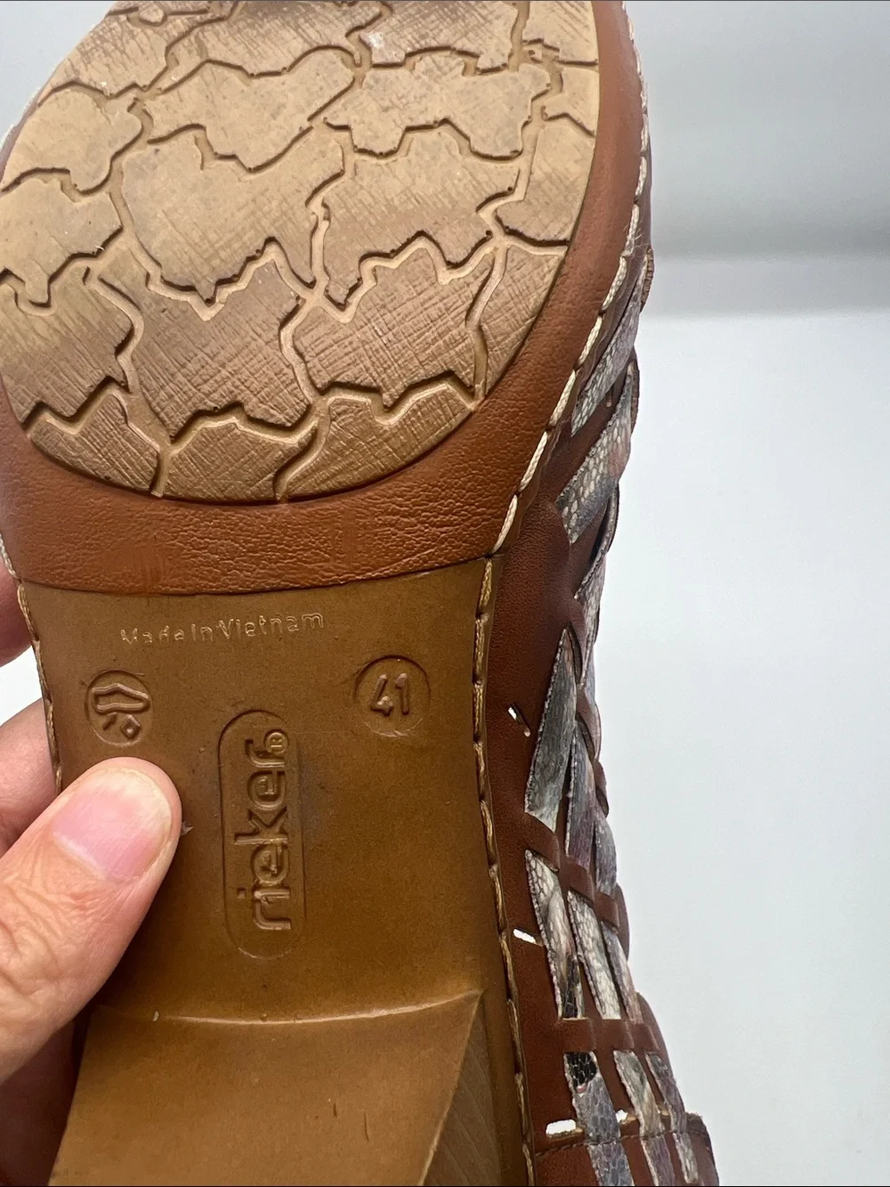 Rieker - Sina 46778 Brown Leather Multi Colored Woven Round Toe Shoes Size 41